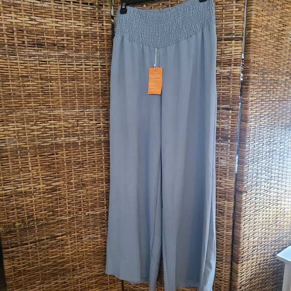 Palazzo Pants Waide Leg Elastic Waist SZ M Hippie Bohemian Dusty Blue Color SZ M - Picture 1 of 5